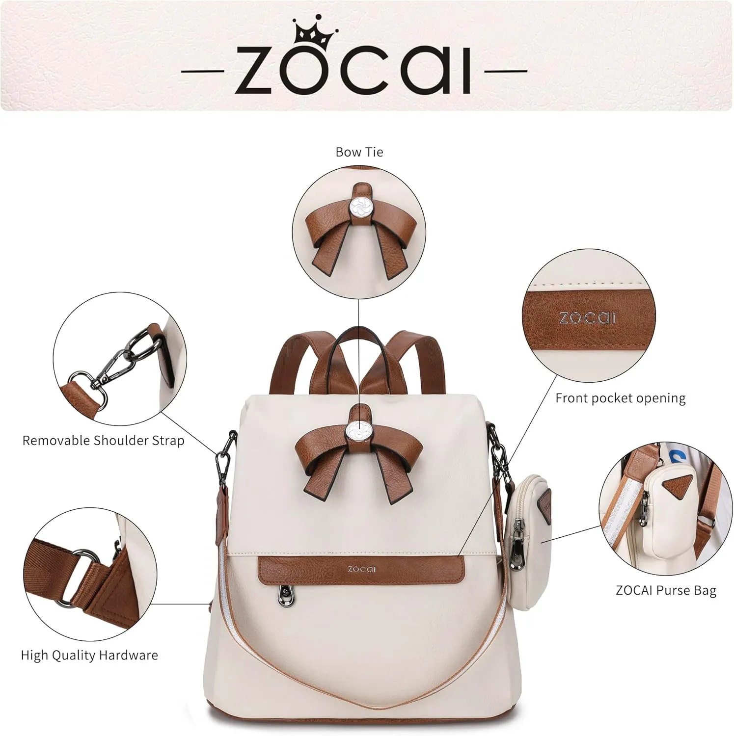 ZOCAI Backpack Purse for Women Fashion Backpack Purses PU Leather Daypacks Anti-Theft Shoulder Bag Satchel Purse