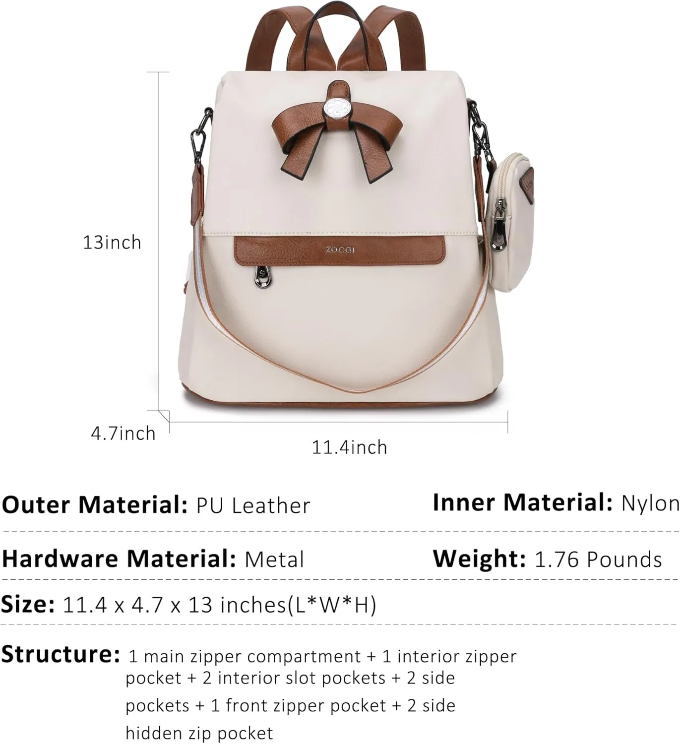 ZOCAI Backpack Purse for Women Fashion Backpack Purses PU Leather Daypacks Anti-Theft Shoulder Bag Satchel Purse