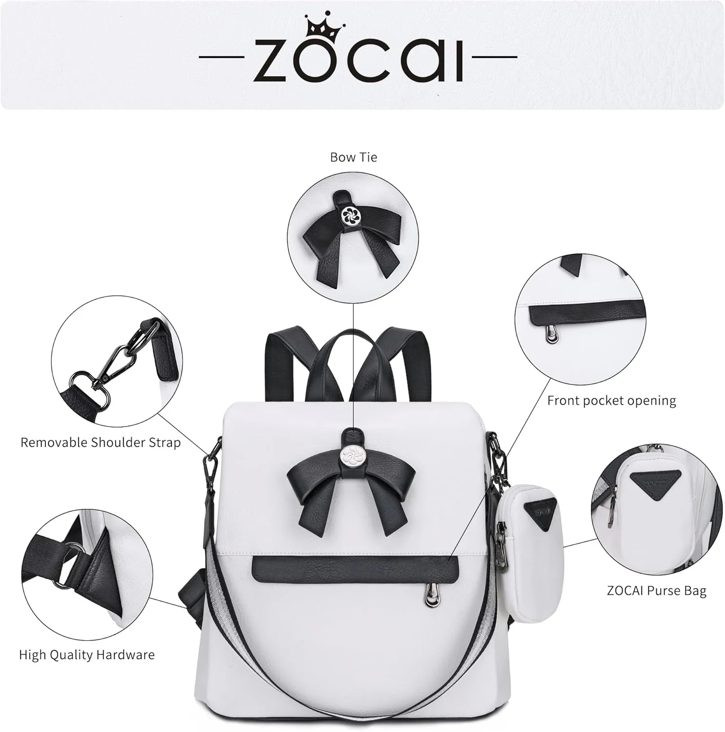 ZOCAI Backpack Purse for Women Fashion Backpack Purses PU Leather Daypacks Anti-Theft Shoulder Bag Satchel Purse