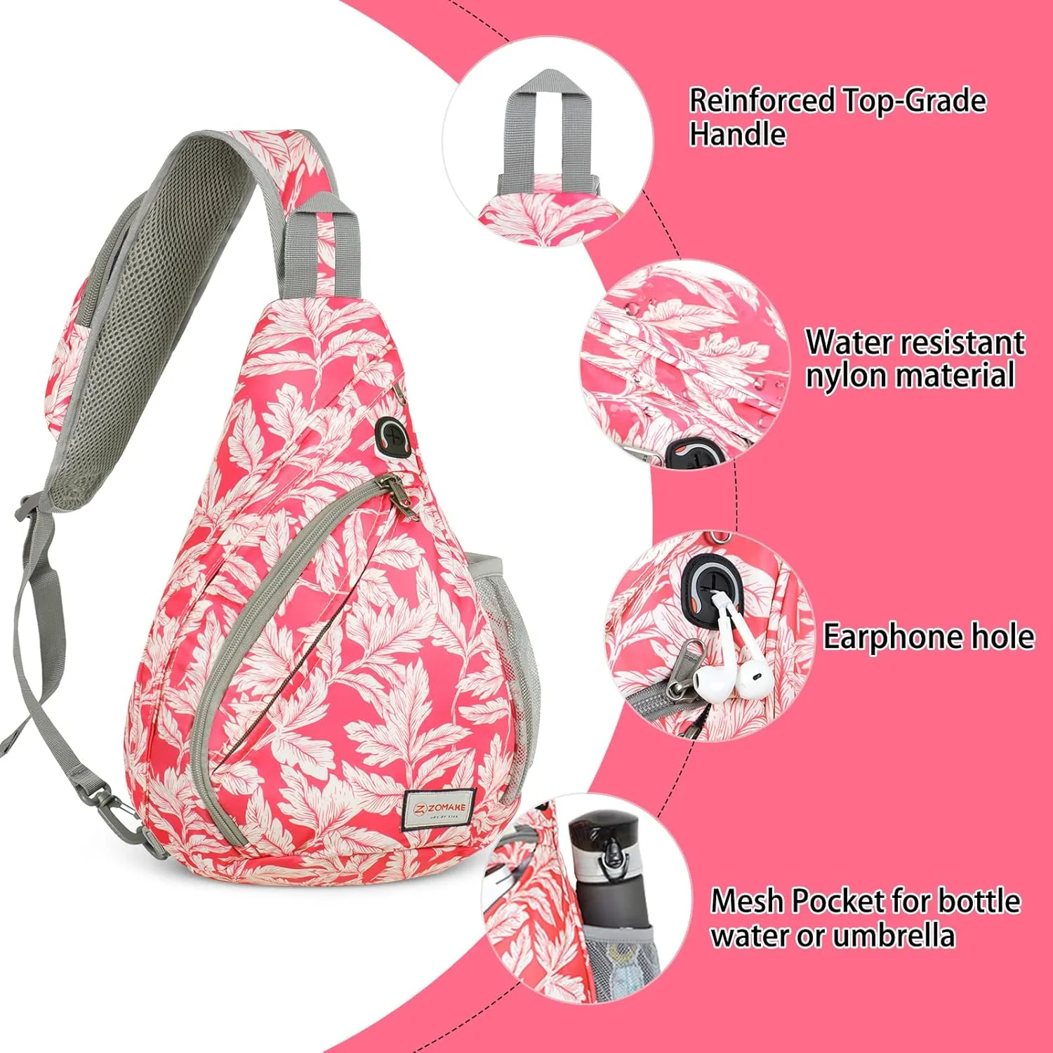 ZOMAKE Sling Bag for Women Men, Small Crossbody Sling Backpack, Mini Water Resistant Shoulder Bag