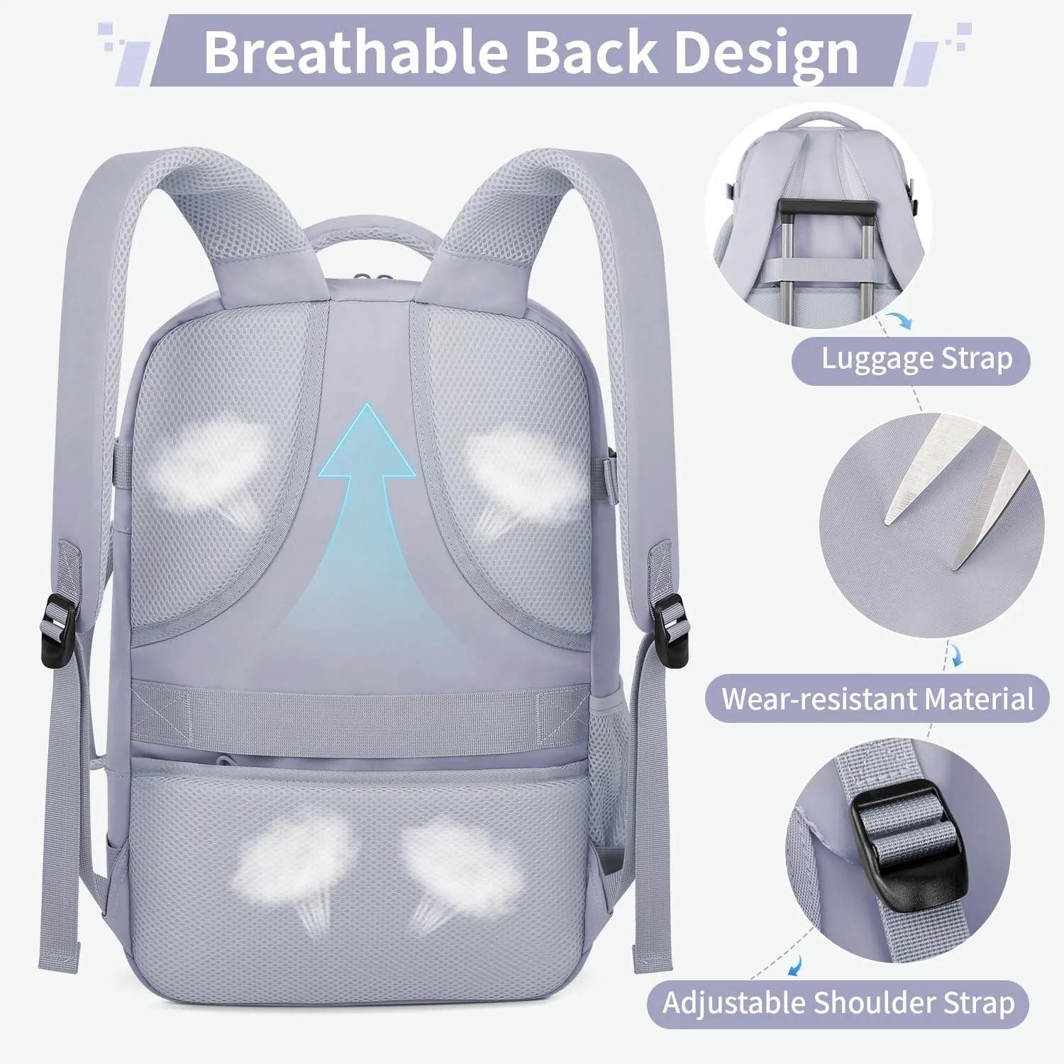 ZOMFELT Travel Backpack for Women Men, Carry On Backpack, TSA 15.6inch Laptop Backpack Flight Approved, Personal Item Travel Bag Nurse Bag Casual Daypack for Weekender Business Hiking Trip, Purple