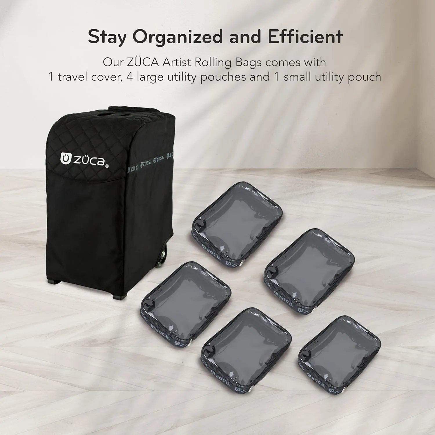 ZUCA Travel Cases for Artists and Professionals - Makeup Case with 5 Vinyl Utility Pouches, Travel Cover, 41" Telescoping Handle, Rolling Wheels & Sturdy Aluminum Frame for Makeup Artists and Creative