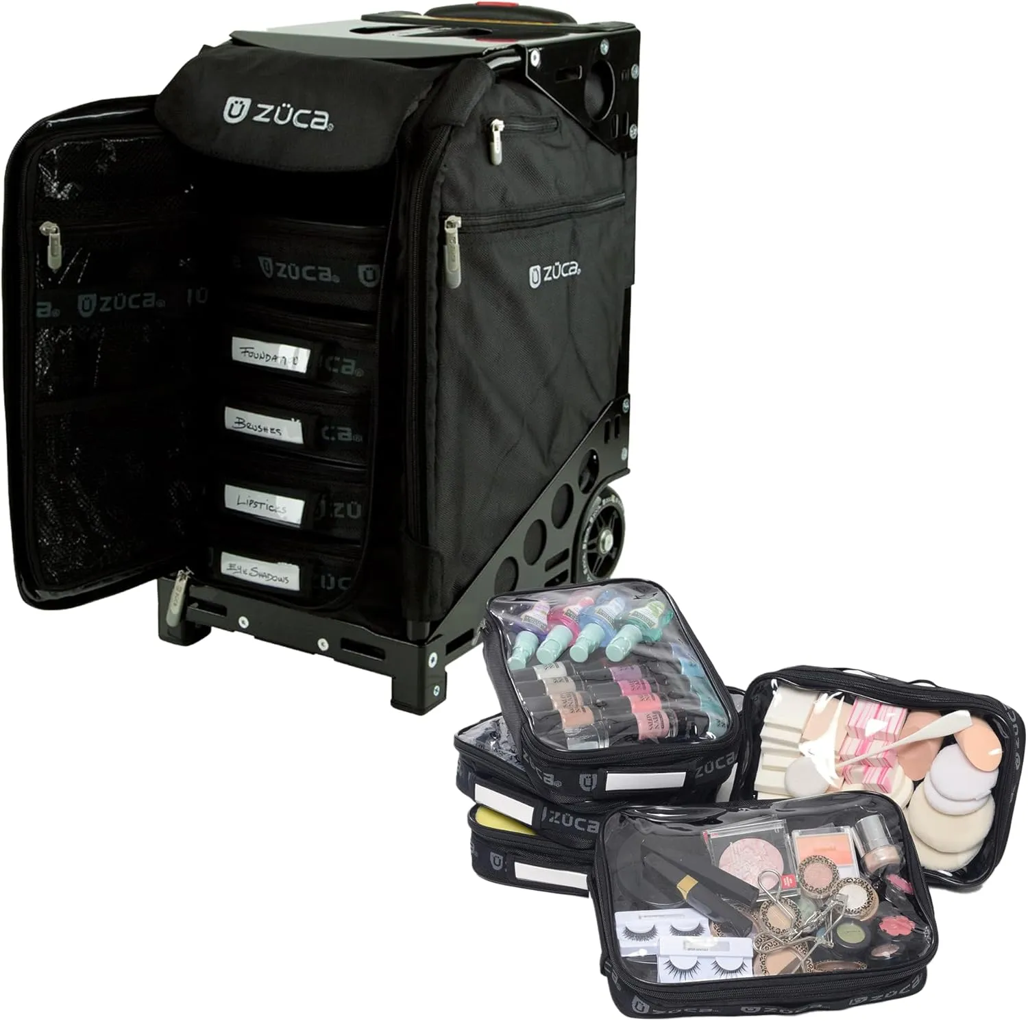 ZUCA Travel Cases for Artists and Professionals - Makeup Case with 5 Vinyl Utility Pouches, Travel Cover, 41" Telescoping Handle, Rolling Wheels & Sturdy Aluminum Frame for Makeup Artists and Creative