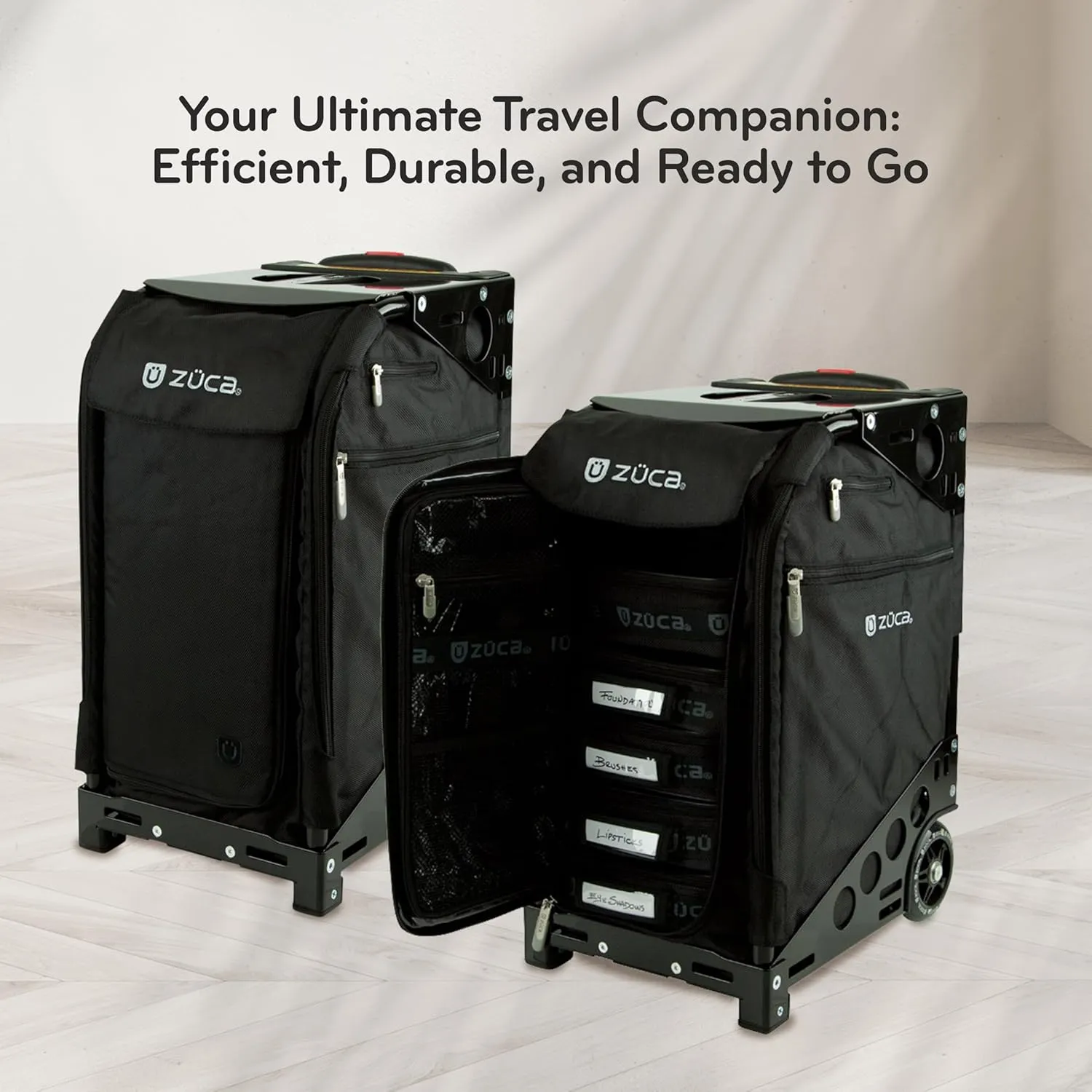 ZUCA Travel Cases for Artists and Professionals - Makeup Case with 5 Vinyl Utility Pouches, Travel Cover, 41" Telescoping Handle, Rolling Wheels & Sturdy Aluminum Frame for Makeup Artists and Creative
