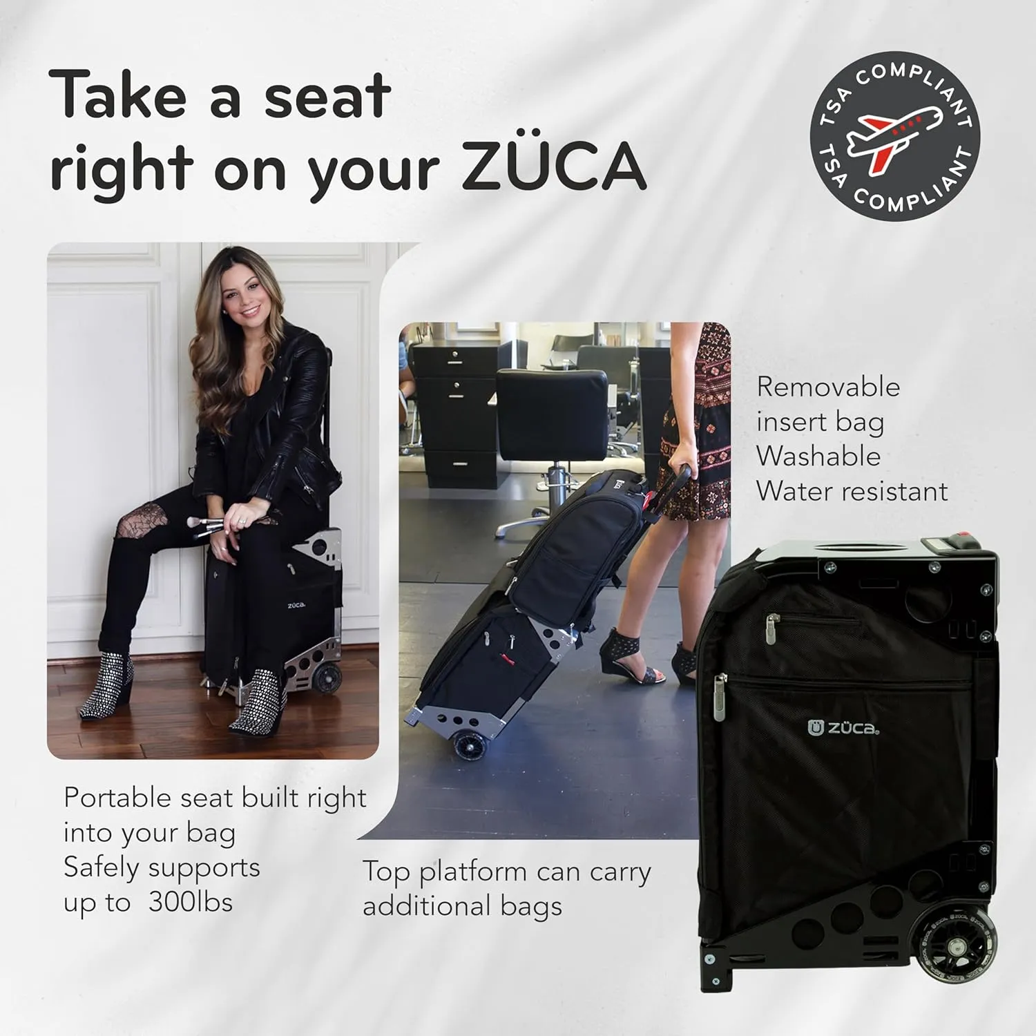 ZUCA Travel Cases for Artists and Professionals - Makeup Case with 5 Vinyl Utility Pouches, Travel Cover, 41" Telescoping Handle, Rolling Wheels & Sturdy Aluminum Frame for Makeup Artists and Creative