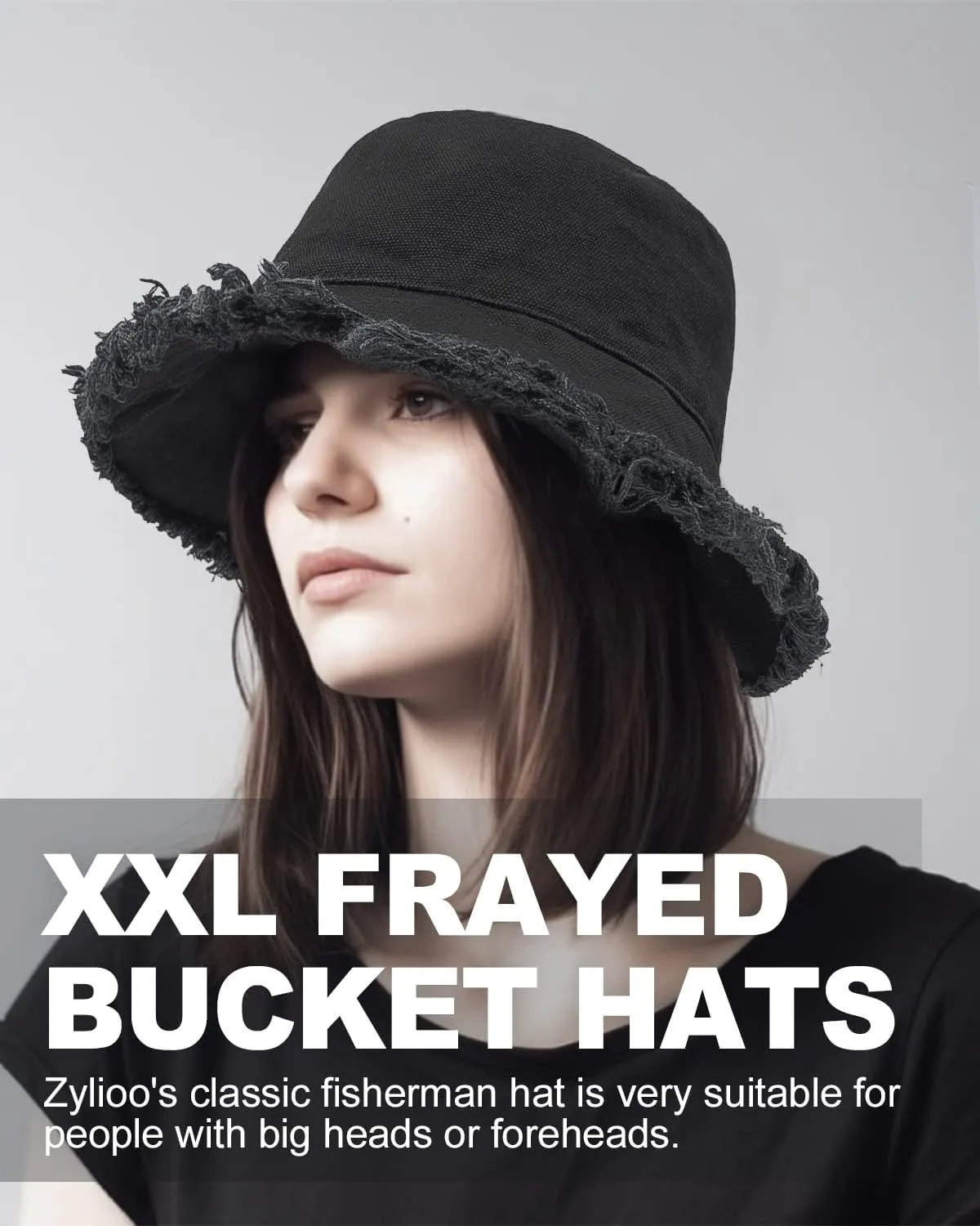Zylioo 2XL/XL/L Frayed Bucket Hats, M/S/XS Tassel Floppy Travel Hats,2 in 1 Cute Fringe Fishing Sun Hat Small Heads