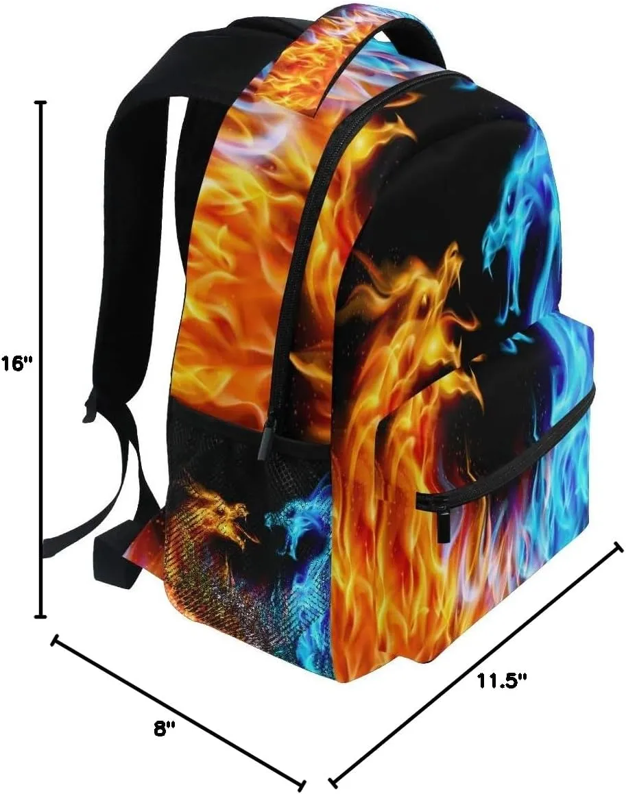 ZZKKO Animal Dragon Fire and Water Boys Girls School Computer Backpacks Book Bag Travel Hiking Camping Daypack