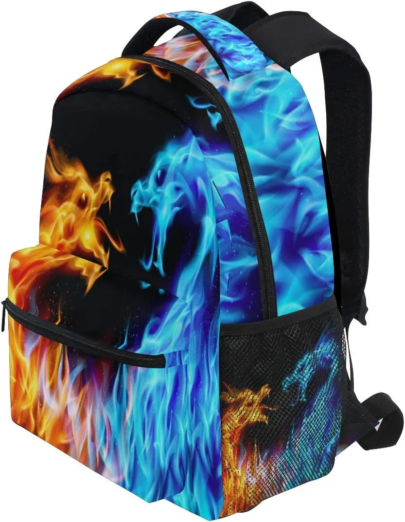 ZZKKO Animal Dragon Fire and Water Boys Girls School Computer Backpacks Book Bag Travel Hiking Camping Daypack