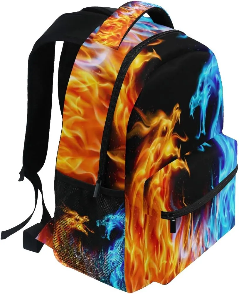 ZZKKO Animal Dragon Fire and Water Boys Girls School Computer Backpacks Book Bag Travel Hiking Camping Daypack