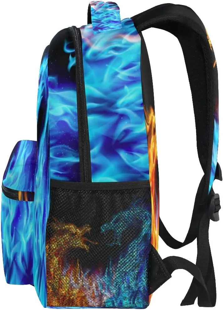 ZZKKO Animal Dragon Fire and Water Boys Girls School Computer Backpacks Book Bag Travel Hiking Camping Daypack