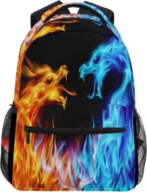 ZZKKO Animal Dragon Fire and Water Boys Girls School Computer Backpacks Book Bag Travel Hiking Camping Daypack